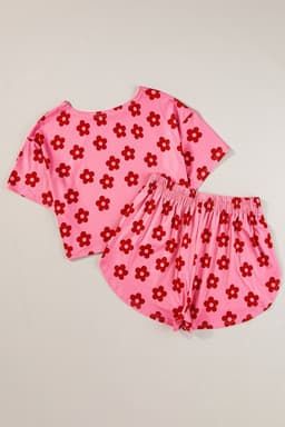 image-Rose Floral Print Crop Tee and Shorts Lounge Set