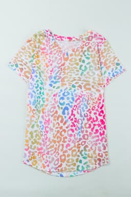 image-Colorful Leopard V Neck Short Sleeve Top