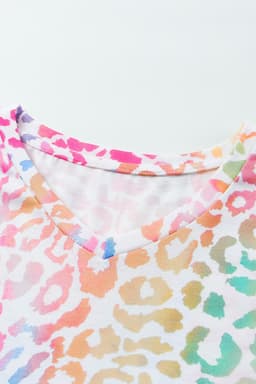image-Colorful Leopard V Neck Short Sleeve Top