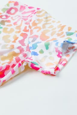 image-Colorful Leopard V Neck Short Sleeve Top