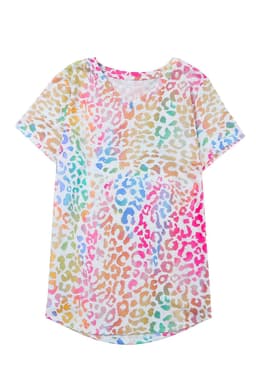 image-Colorful Leopard V Neck Short Sleeve Top