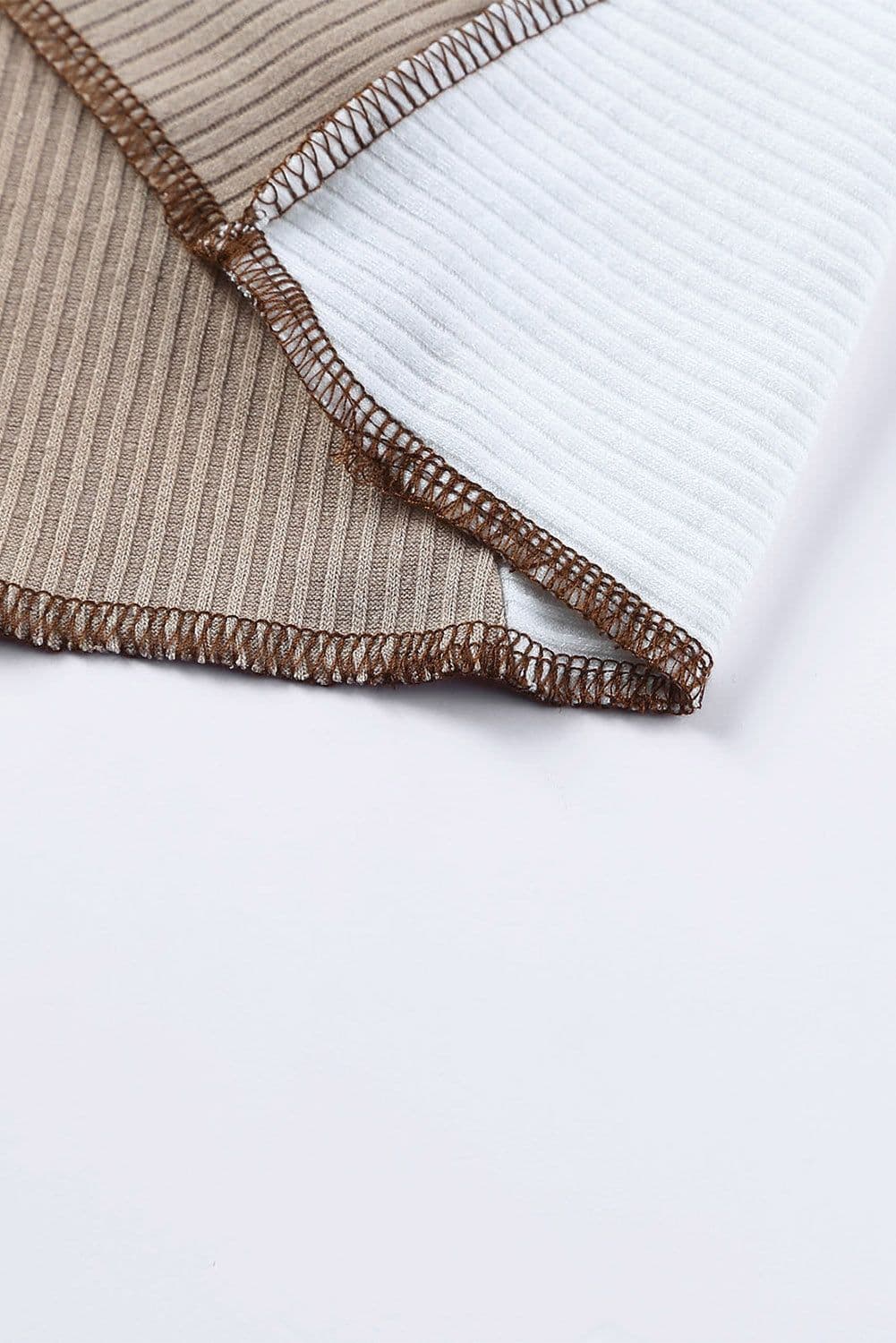 image-White Irregular Color Block Seaming Trim Rib Knit Top