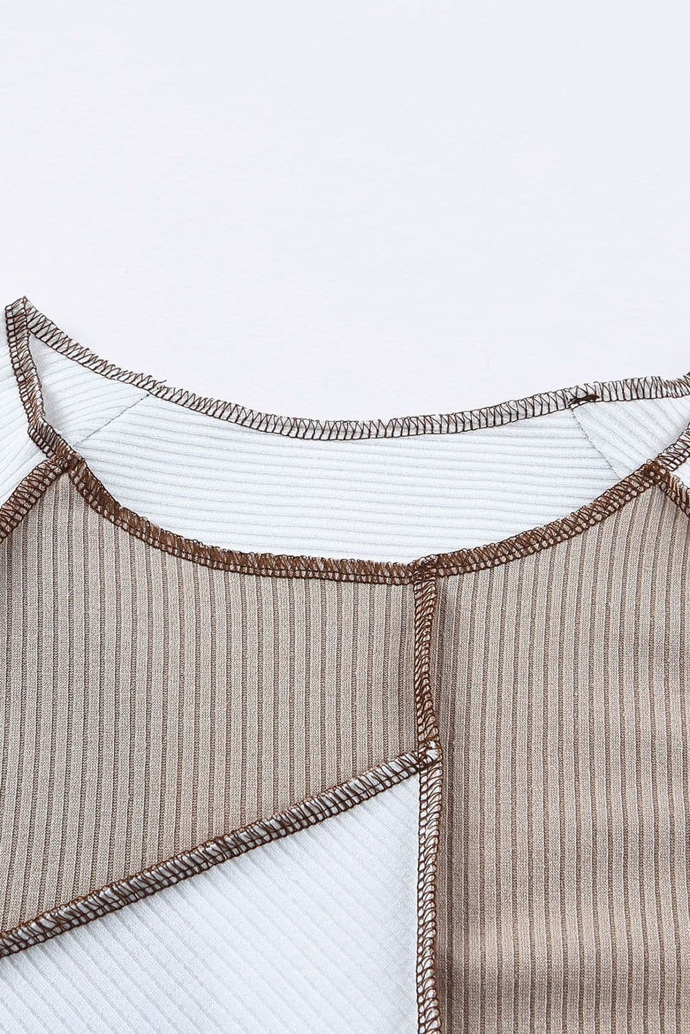 image-White Irregular Color Block Seaming Trim Rib Knit Top