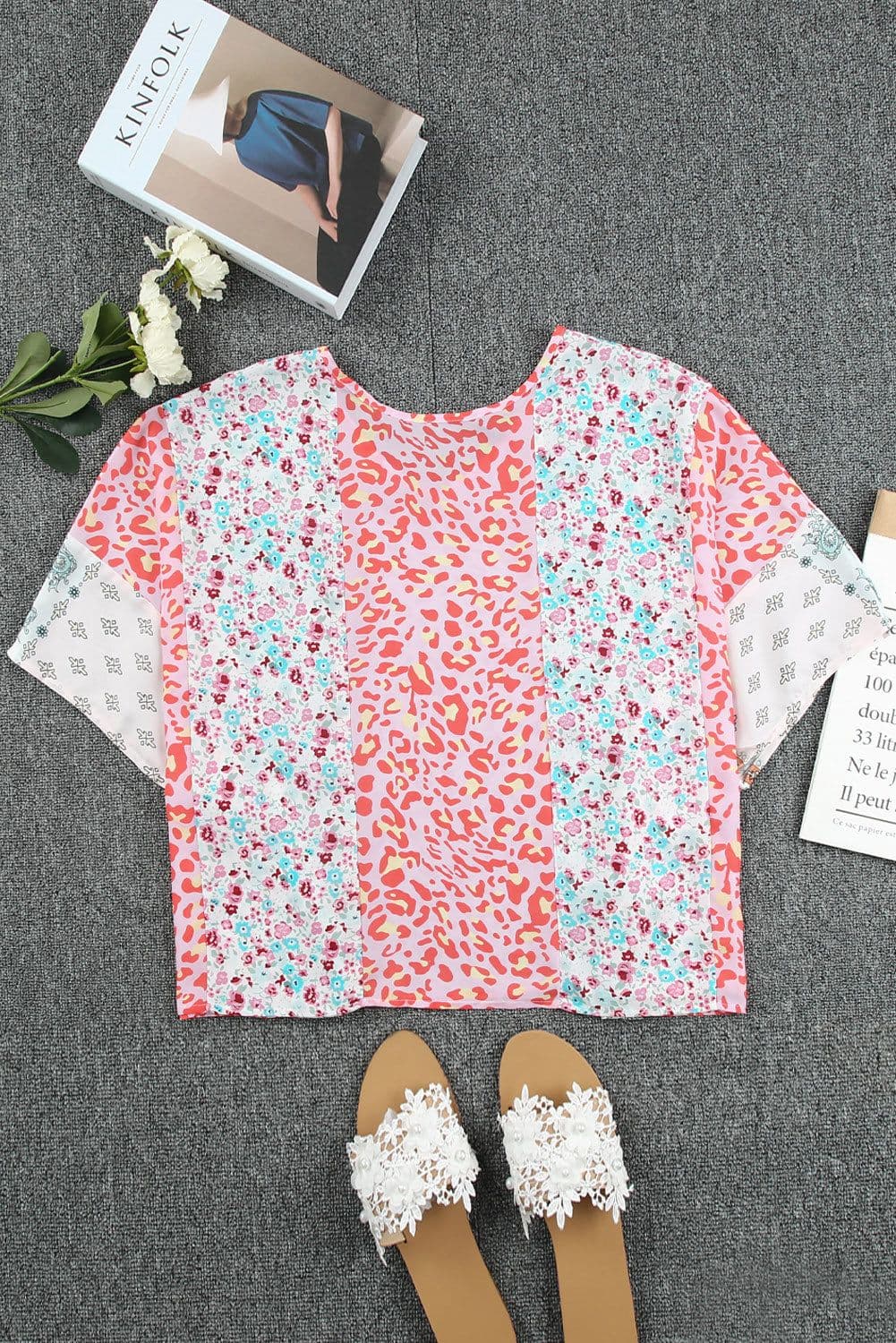 image-Multicolor Animal Floral Mix Print Cape Top