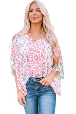 image-Multicolor Animal Floral Mix Print Cape Top
