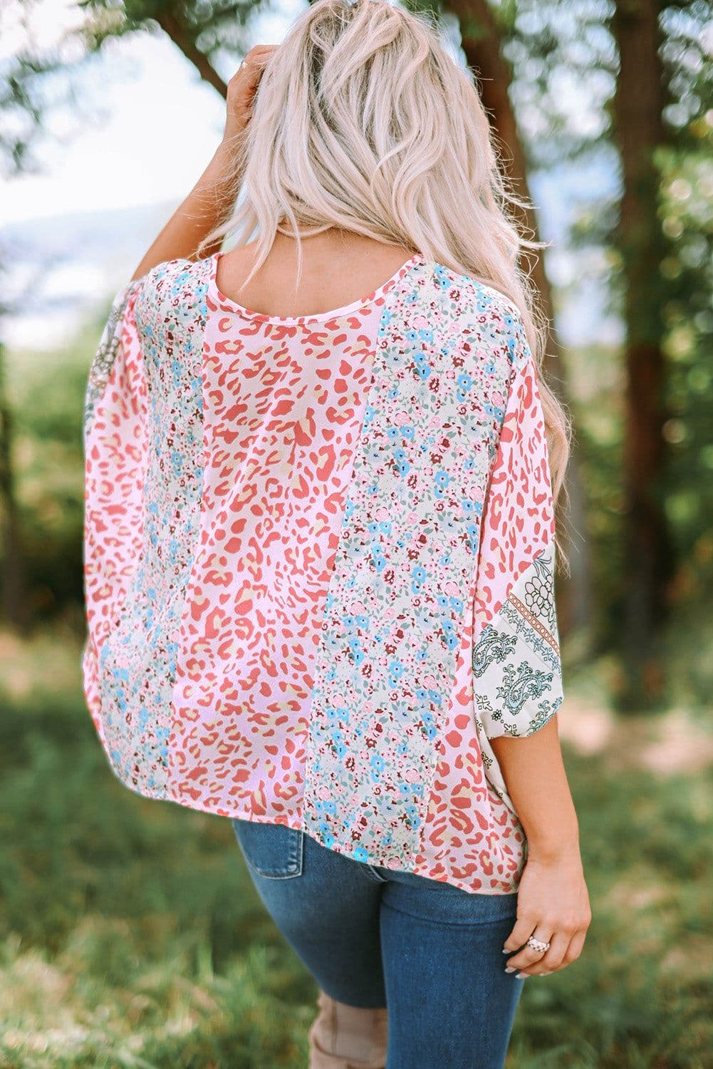 image-Multicolor Animal Floral Mix Print Cape Top