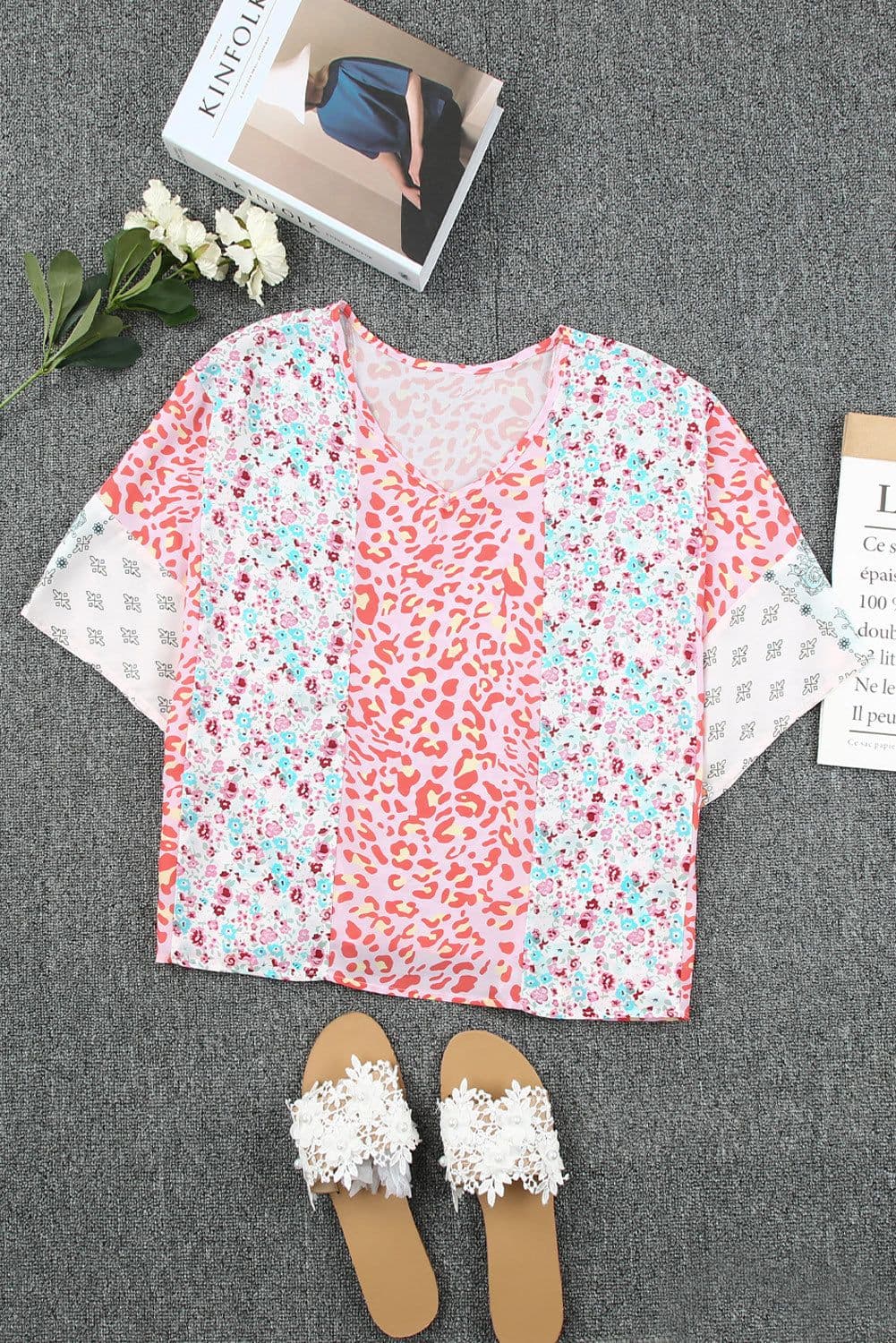 image-Multicolor Animal Floral Mix Print Cape Top