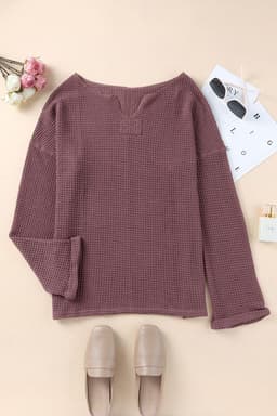 image-purple Waffle Knit Loose Long Sleeve Top