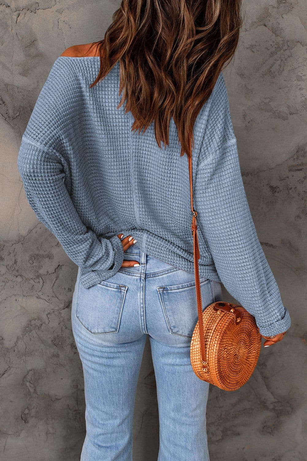 image-purple Waffle Knit Loose Long Sleeve Top