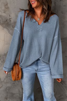 image-purple Waffle Knit Loose Long Sleeve Top