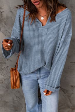 image-purple Waffle Knit Loose Long Sleeve Top