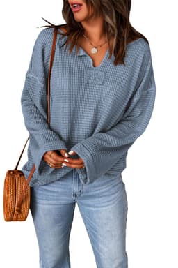 image-purple Waffle Knit Loose Long Sleeve Top
