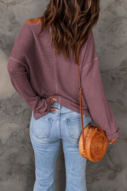 image-purple Waffle Knit Loose Long Sleeve Top