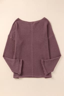 image-purple Waffle Knit Loose Long Sleeve Top