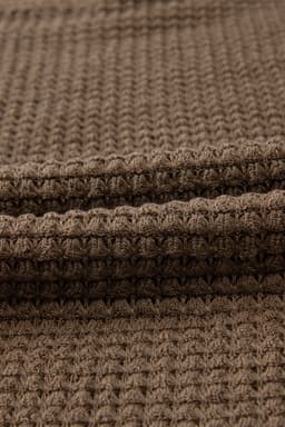 image-Dark Brown Waffle Knit Drop Shoulder Long Sleeve Top