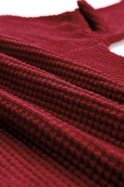 image-Dark Brown Waffle Knit Drop Shoulder Long Sleeve Top