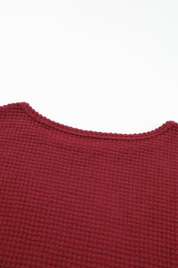 image-Dark Brown Waffle Knit Drop Shoulder Long Sleeve Top