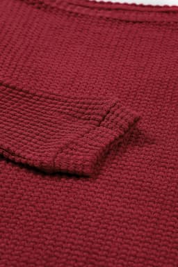 image-Dark Brown Waffle Knit Drop Shoulder Long Sleeve Top