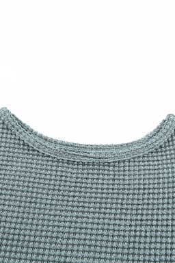 image-Dark Brown Waffle Knit Drop Shoulder Long Sleeve Top