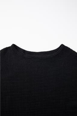 image-Dark Brown Waffle Knit Drop Shoulder Long Sleeve Top