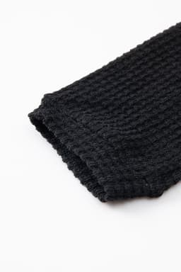 image-Dark Brown Waffle Knit Drop Shoulder Long Sleeve Top
