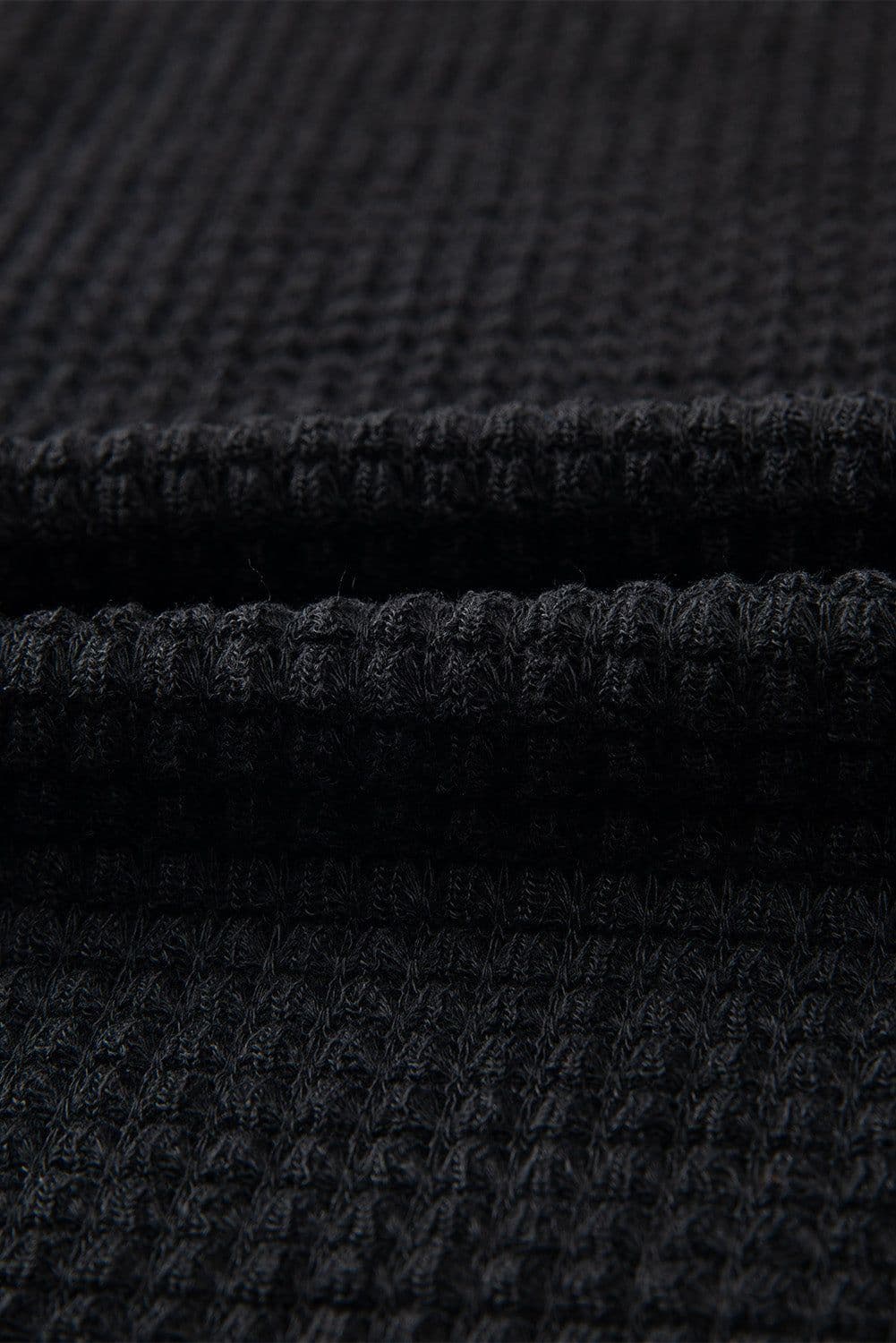image-Dark Brown Waffle Knit Drop Shoulder Long Sleeve Top