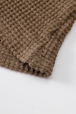 image-Dark Brown Waffle Knit Drop Shoulder Long Sleeve Top