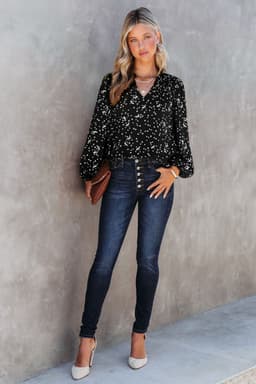 image-Pink Split Neck Fall Printed Crinkled Blouse
