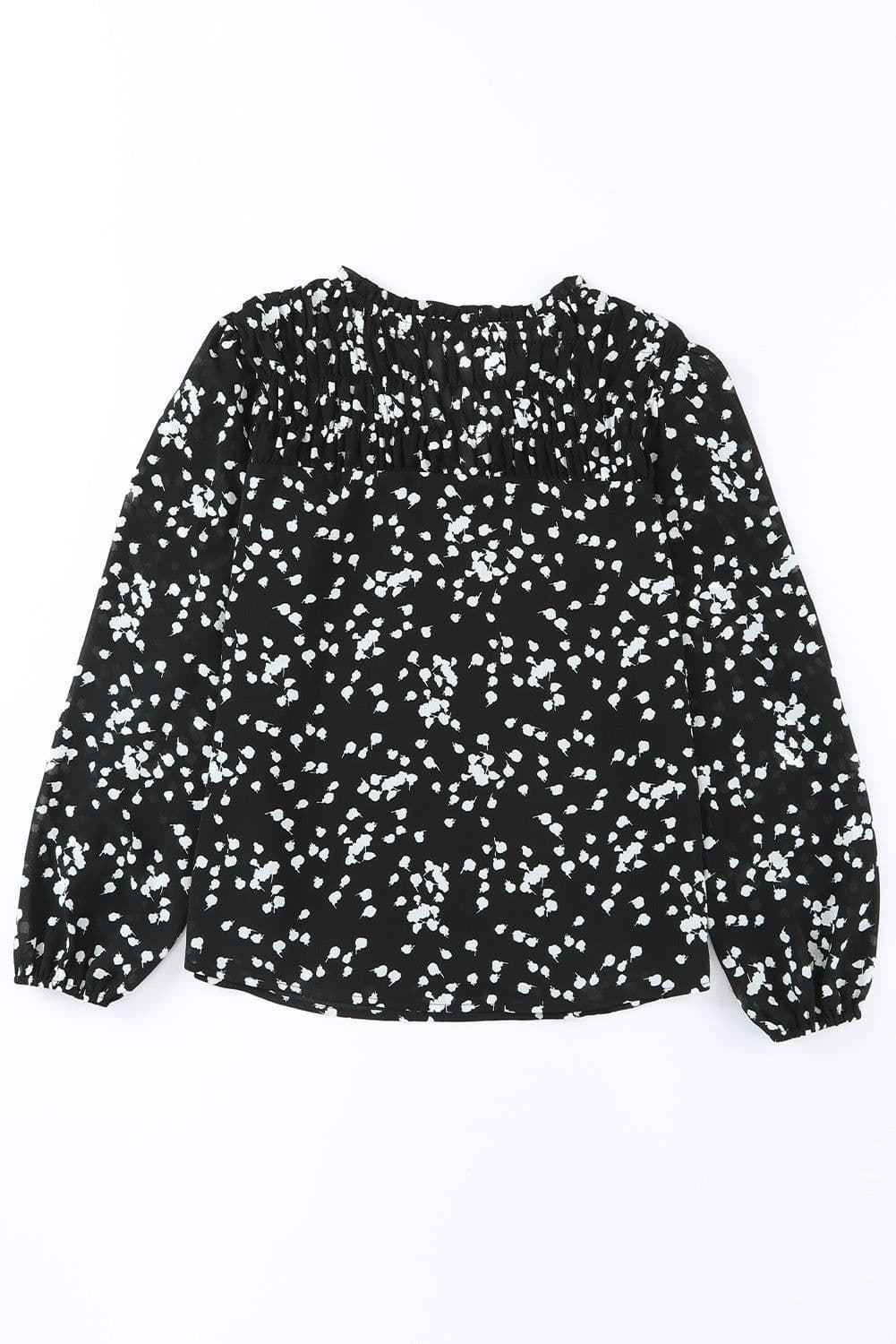 image-Pink Split Neck Fall Printed Crinkled Blouse