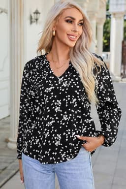 image-Pink Split Neck Fall Printed Crinkled Blouse