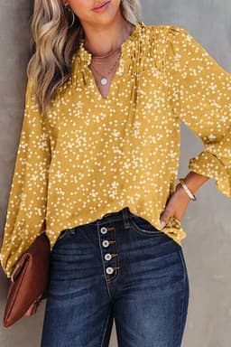 image-Pink Split Neck Fall Printed Crinkled Blouse