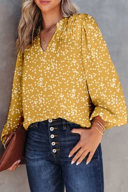 image-Pink Split Neck Fall Printed Crinkled Blouse
