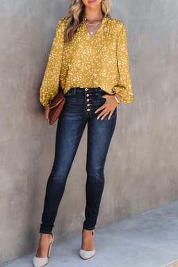 image-Pink Split Neck Fall Printed Crinkled Blouse
