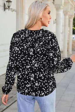 image-Pink Split Neck Fall Printed Crinkled Blouse