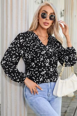 image-Pink Split Neck Fall Printed Crinkled Blouse
