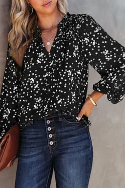 image-Pink Split Neck Fall Printed Crinkled Blouse