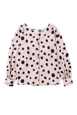 image-Pink Button Frill Cuffs Oversize Puff Sleeve Blouse
