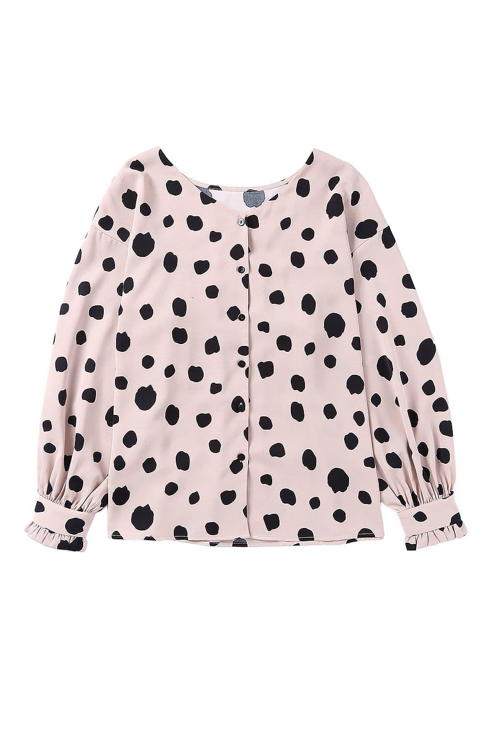 image-Pink Button Frill Cuffs Oversize Puff Sleeve Blouse