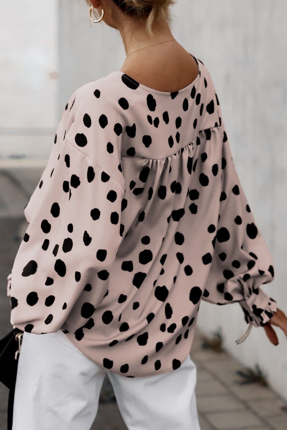 image-Pink Button Frill Cuffs Oversize Puff Sleeve Blouse