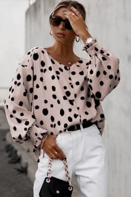 image-Pink Button Frill Cuffs Oversize Puff Sleeve Blouse