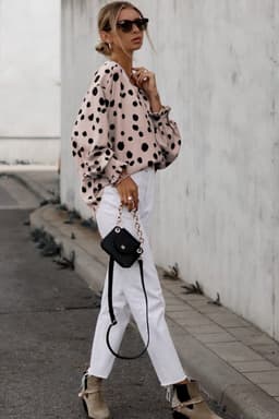 image-Pink Button Frill Cuffs Oversize Puff Sleeve Blouse