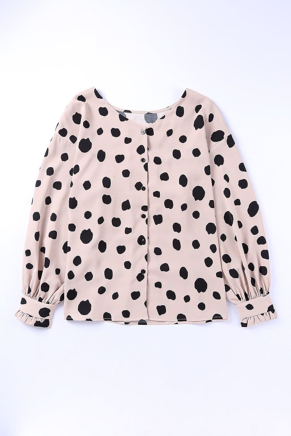 image-Pink Button Frill Cuffs Oversize Puff Sleeve Blouse