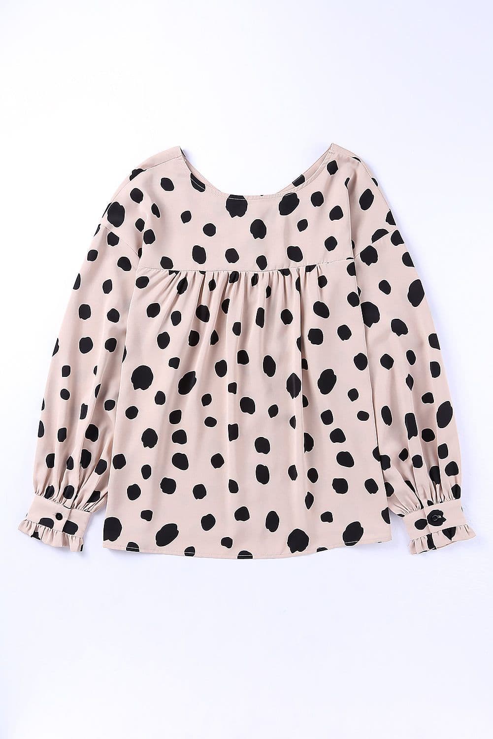 image-Pink Button Frill Cuffs Oversize Puff Sleeve Blouse