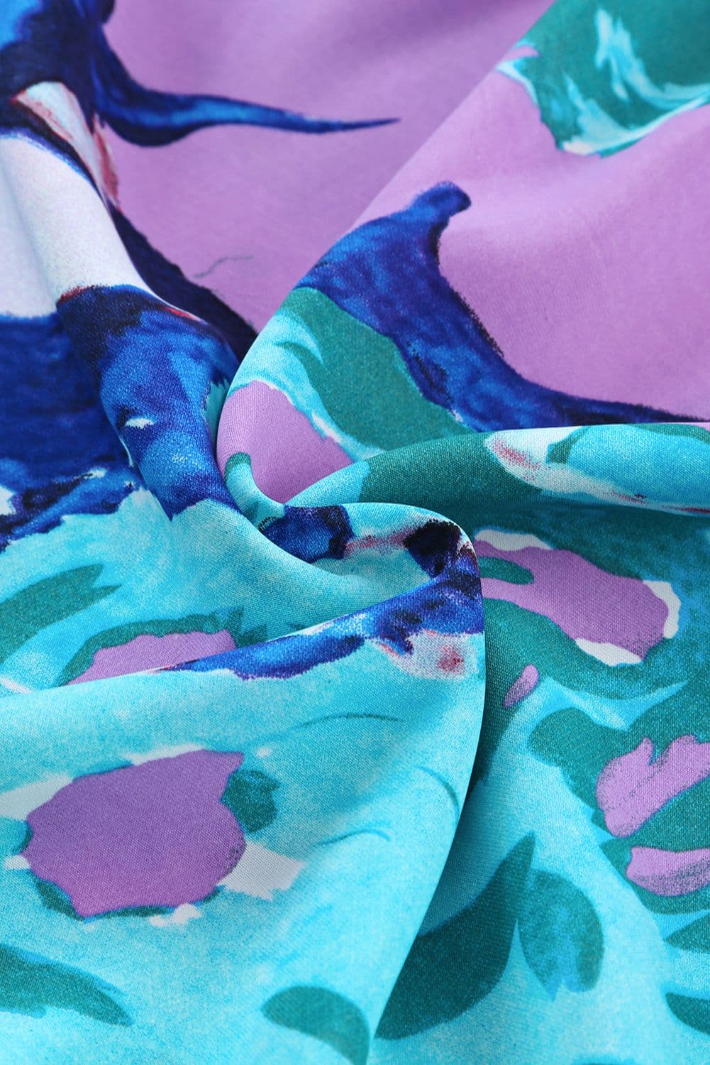 image-Sky Blue Abstract Print V Neck Flutter Sleeve Blouse