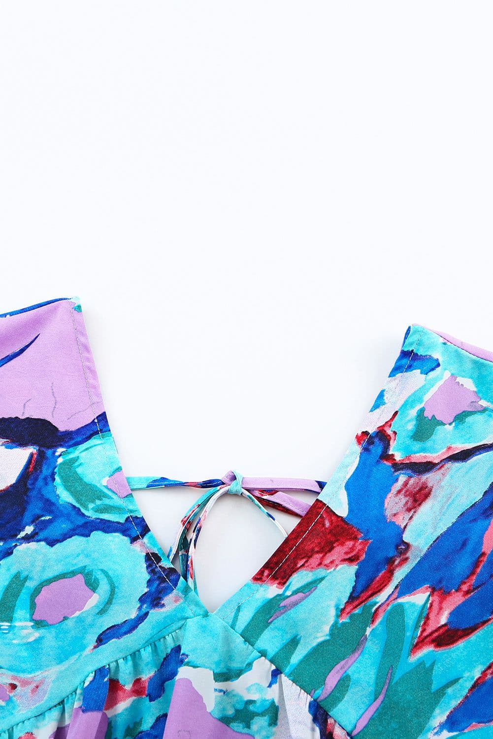 image-Sky Blue Abstract Print V Neck Flutter Sleeve Blouse