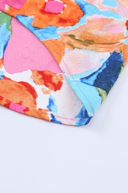 image-Sky Blue Abstract Print V Neck Flutter Sleeve Blouse
