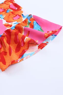 image-Sky Blue Abstract Print V Neck Flutter Sleeve Blouse