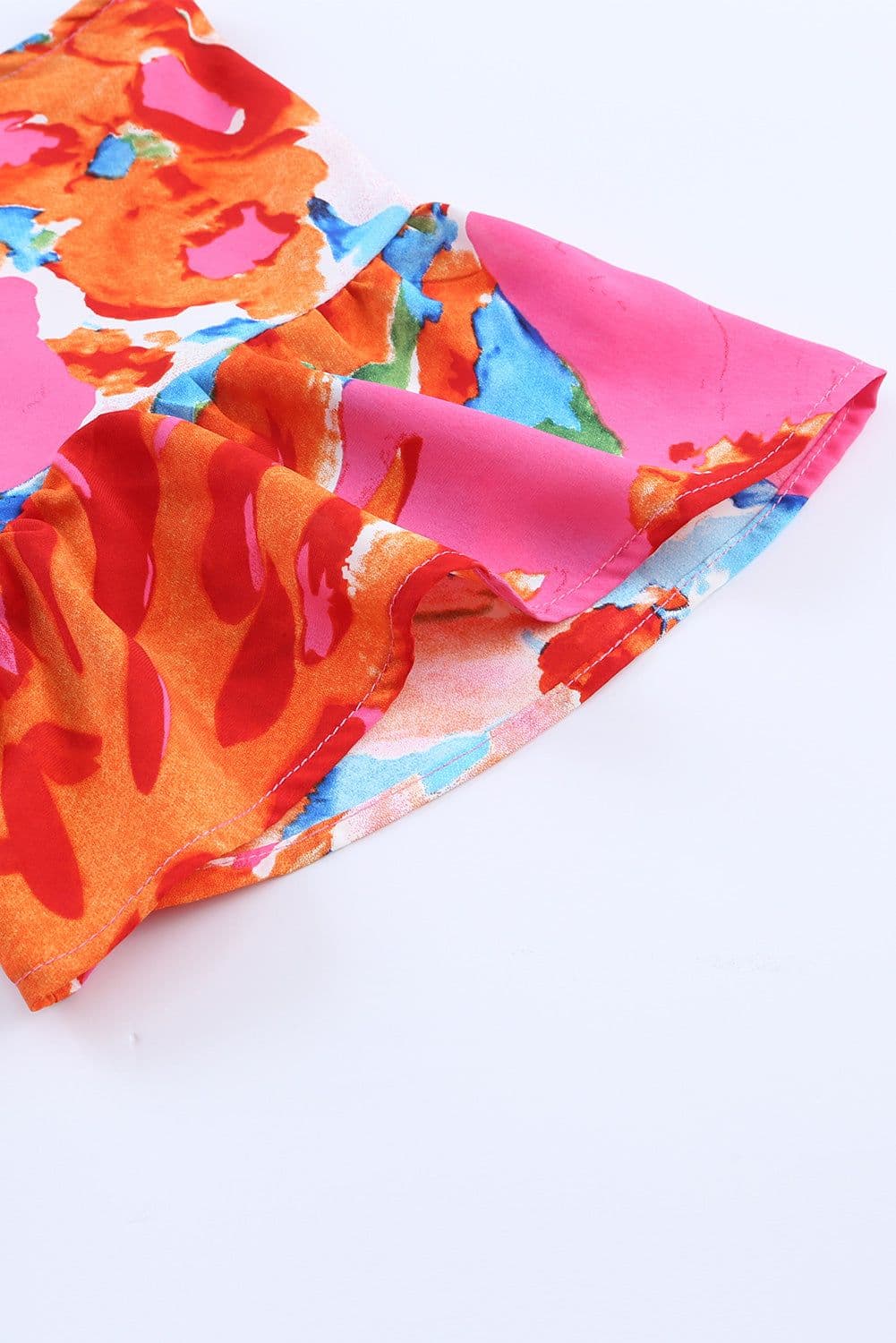 image-Sky Blue Abstract Print V Neck Flutter Sleeve Blouse