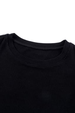 image-Black Dotty Mesh Ruffle Sleeve Ribbed Knit Top