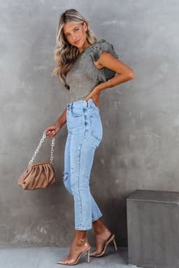 image-Black Dotty Mesh Ruffle Sleeve Ribbed Knit Top